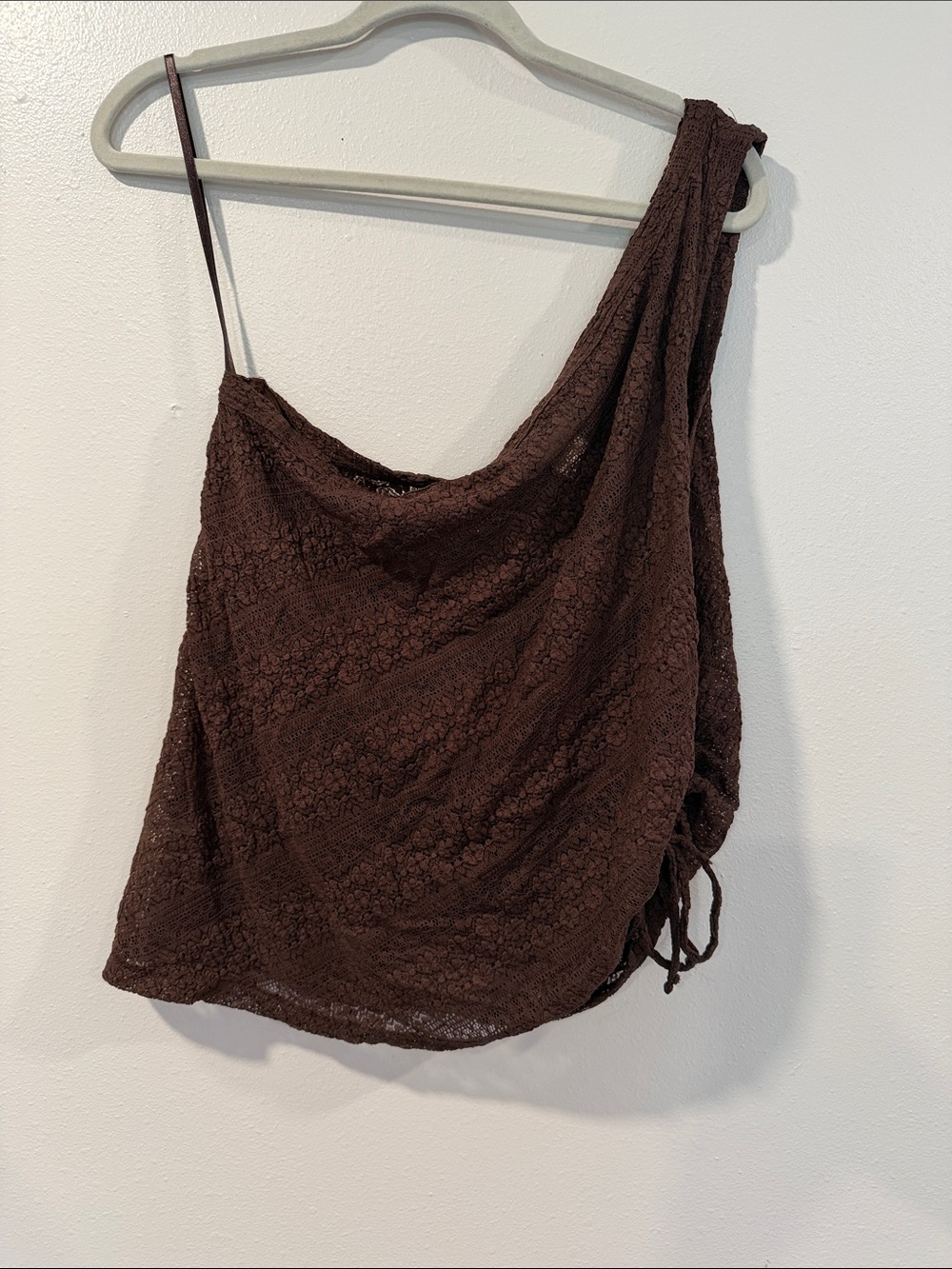 torrid Brown Crochet Ruched One-Shoulder Tank